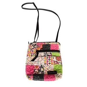 Donna Sharp quilted patchwork crossbody purse; bag; Floral pink & green